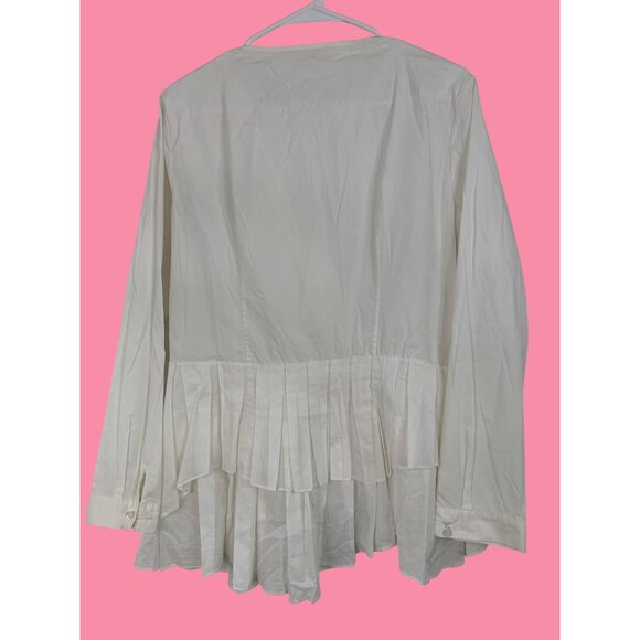 Anne Fontaine Ruffle Full Front Asym Zip Blouse Size 14 US Stretch RR10261 GUC - Picture 7 of 8